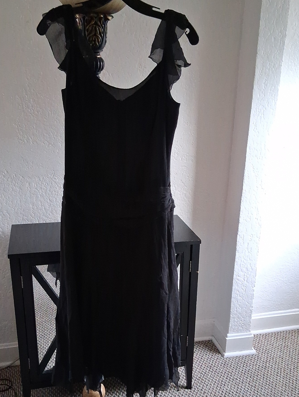 Nicole Miller Black Maxi Dress with Ruffle Shoulder Straps